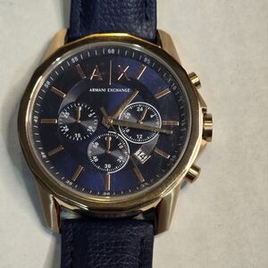 Armani Exchange Chronograph Genuine Blue Leather Band Water Resitant 50 M